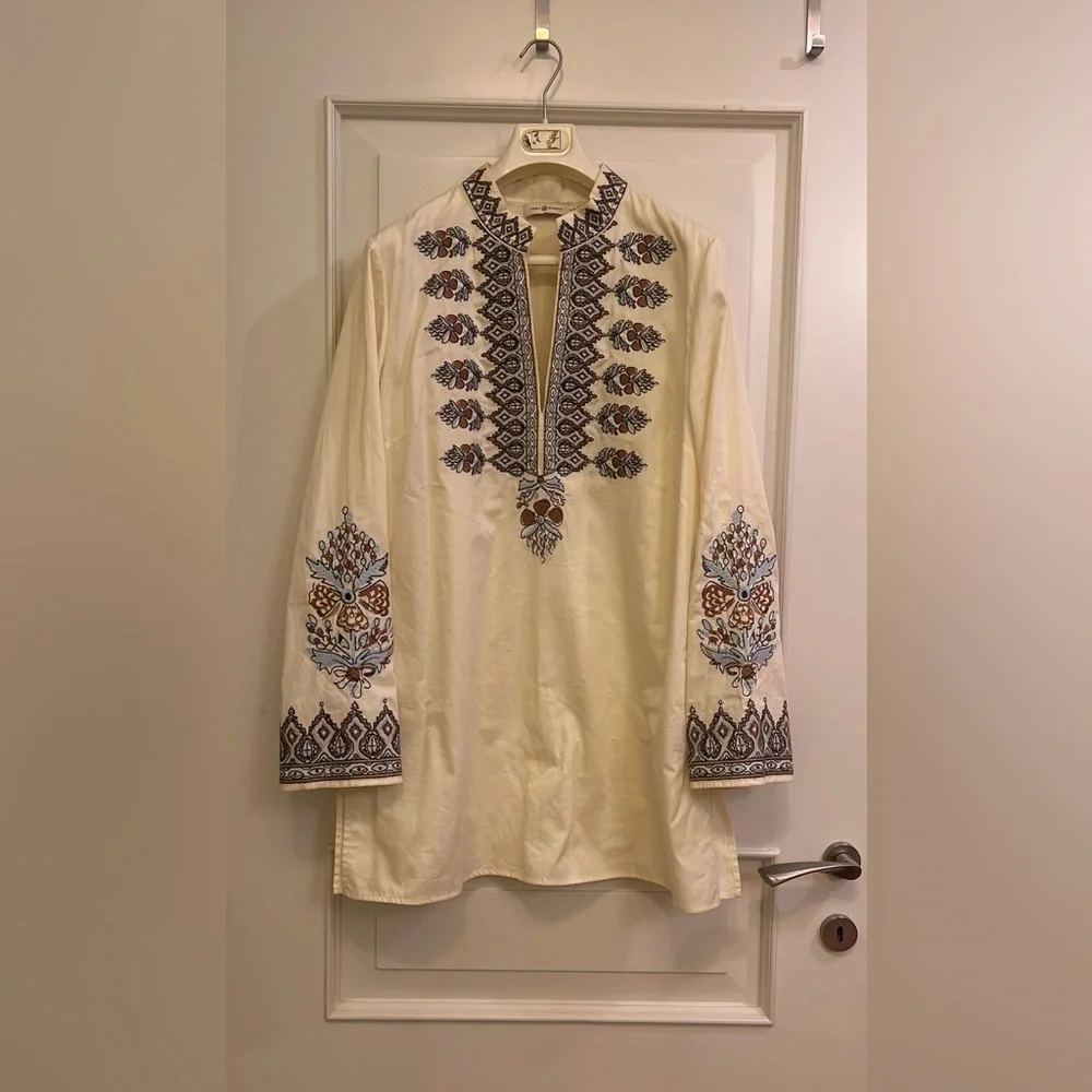 Tory Burch Cream Tunic with Brown and Blue Embroidery - Picture 7 of 12